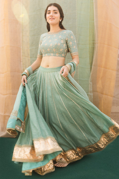 Meera Lehenga Set-Sage Blue