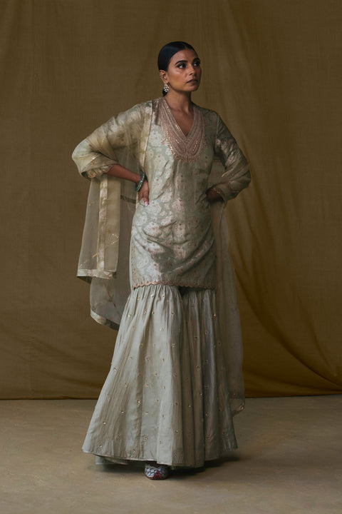 Sureeli Kurta and Sharara-Sea Green