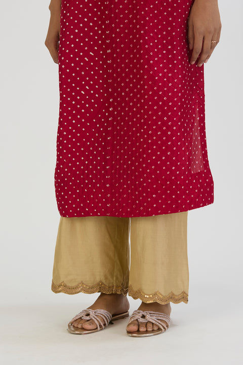 Dipty Kurta and Pant - Red Bandhani