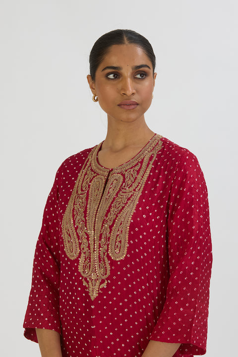 Dipty Kurta and Pant - Red Bandhani