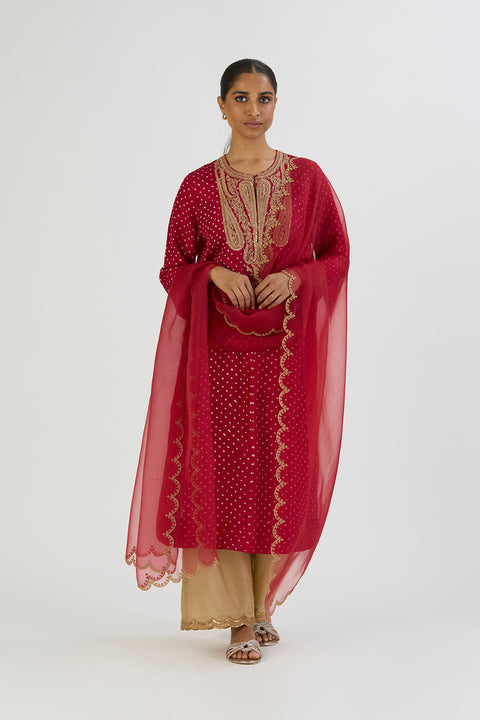 Dipty Dupatta - Red Bandhani