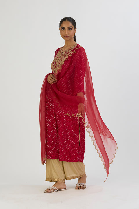 Dipty Kurta and Pant - Red Bandhani