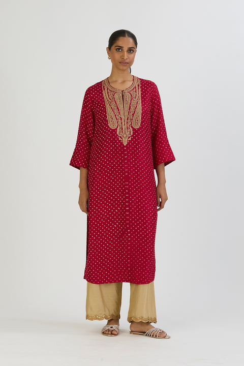 Dipty Kurta and Pant - Red Bandhani