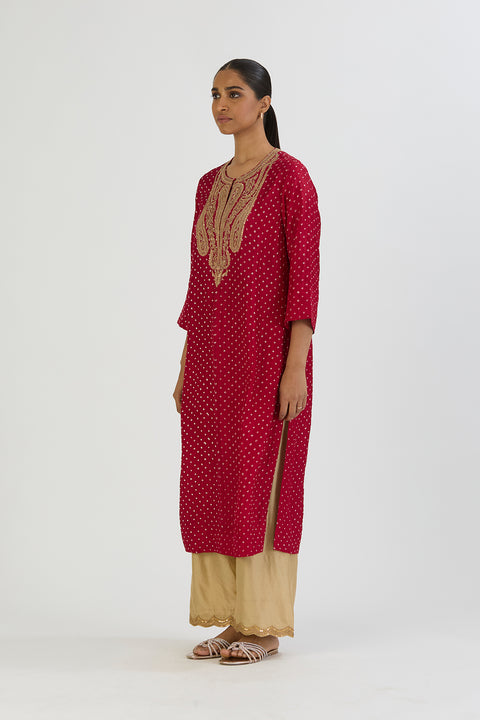 Dipty Kurta and Pant - Red Bandhani