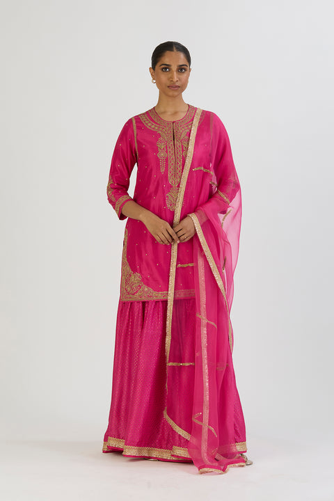 Sajal Kurta and Sharara - Fuschia