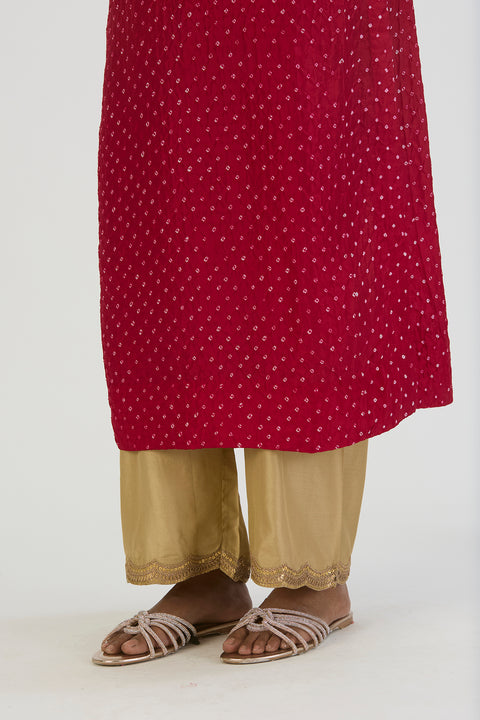 Smita Kurta and Pant - Red Bandhani