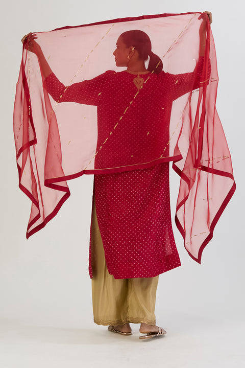 Smita Dupatta - Red Bandhani