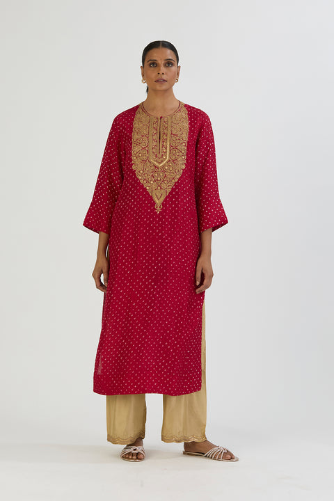 Smita Kurta and Pant - Red Bandhani