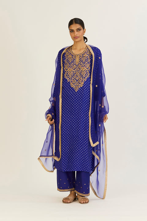 Brinda Kurta & Pant - Royal Blue Bandhani