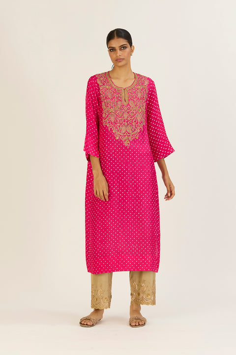 Brinda Kurta & Pant - Fuschia Bandhani