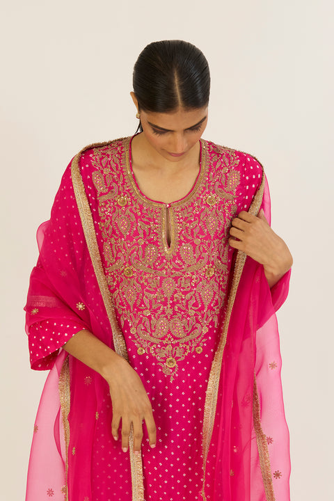 Brinda Kurta & Pant - Fuschia Bandhani