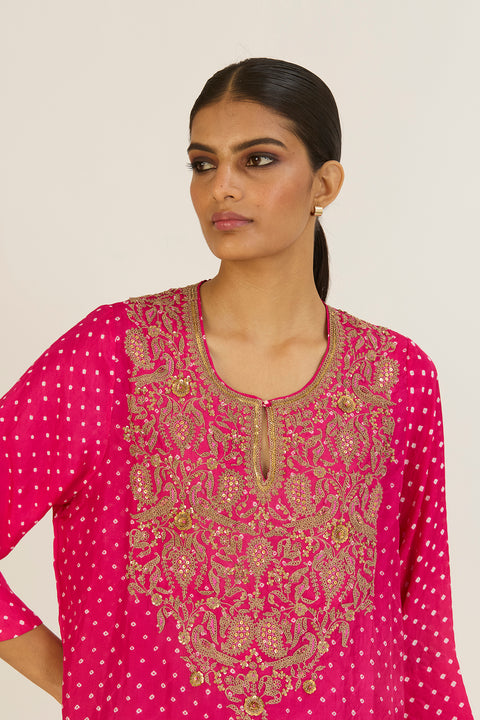 Brinda Kurta & Pant - Fuschia Bandhani