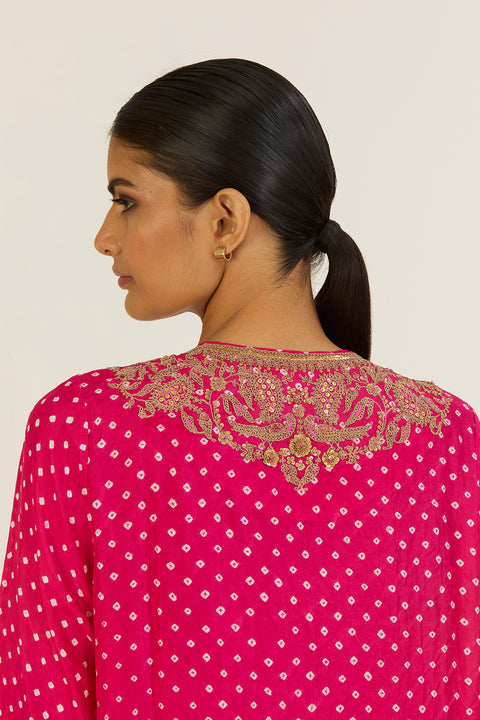 Brinda Kurta & Pant - Fuschia Bandhani