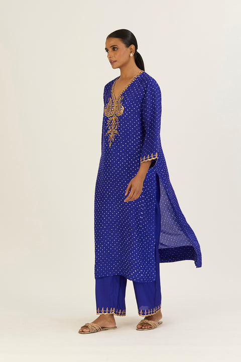 Rysa Kurta & Pant - Royal Blue Bandhani