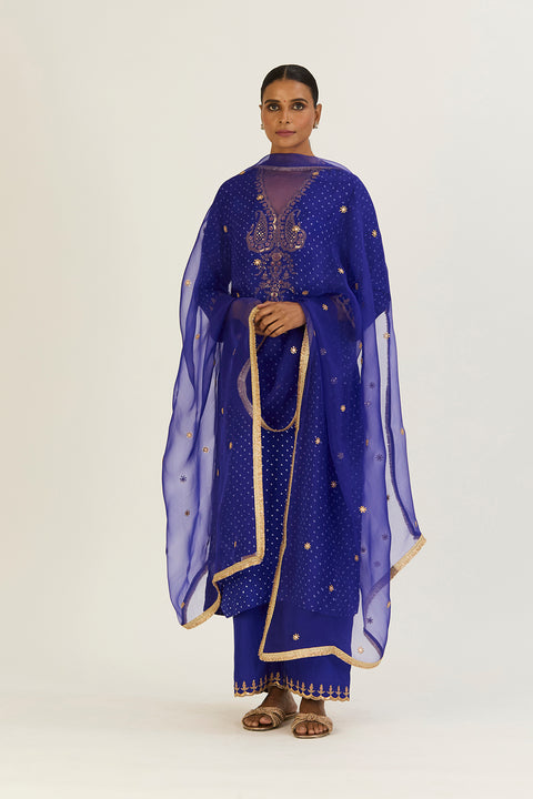 Rysa Kurta & Pant - Royal Blue Bandhani