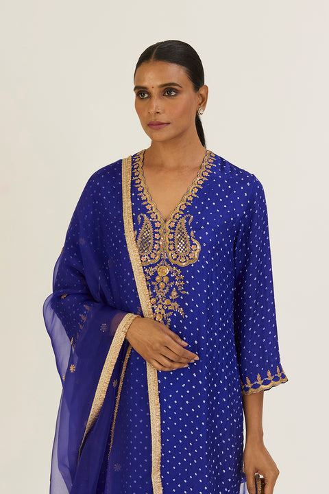 Rysa Kurta & Pant - Royal Blue Bandhani