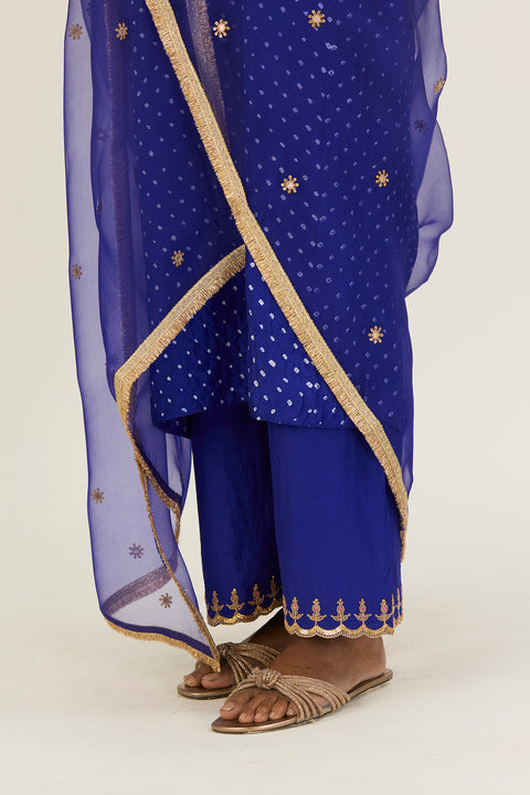 Rysa Kurta & Pant - Royal Blue Bandhani