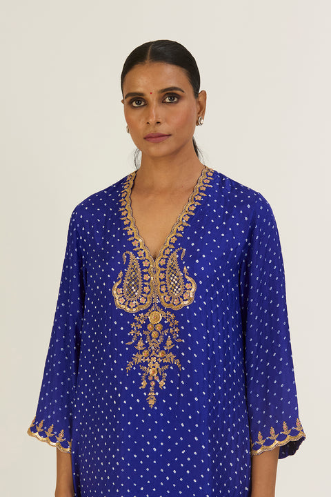 Rysa Kurta & Pant - Royal Blue Bandhani