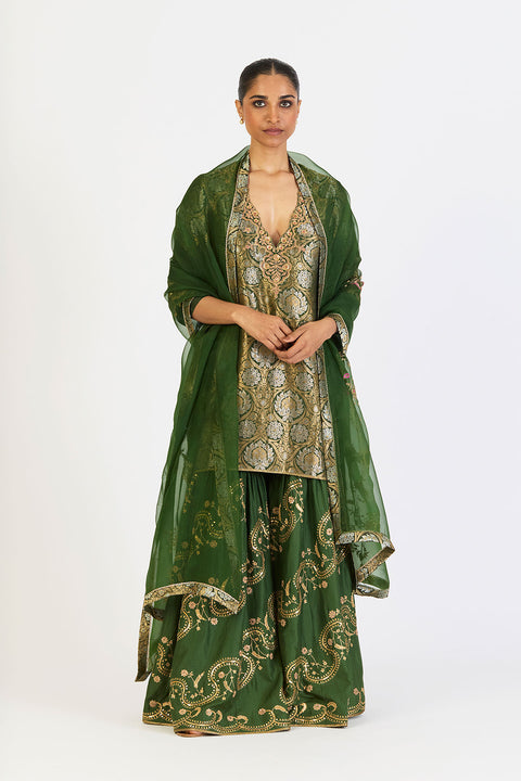 Kanika Kurta and Sharara - Dark Green