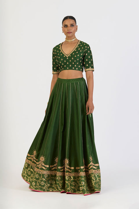Mrinalini Lehenga Set - Dark Green