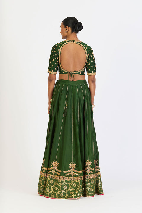 Mrinalini Lehenga Set - Dark Green