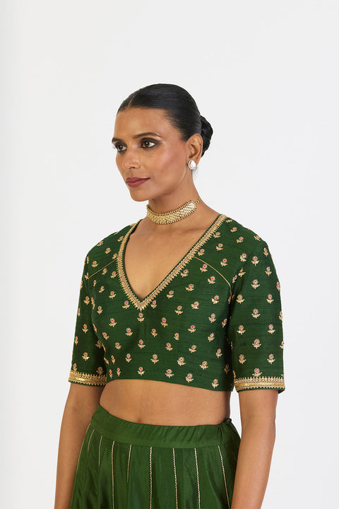 Mrinalini Lehenga Set - Dark Green