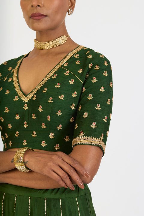 Mrinalini Lehenga Set - Dark Green