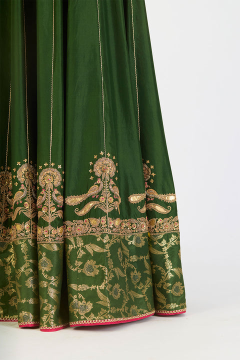 Mrinalini Lehenga Set - Dark Green