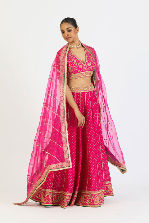 Pragya Dupatta with Banarsi Border- Fuschia Pink