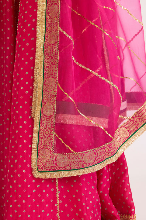 Pragya Dupatta with Banarsi Border- Fuschia Pink
