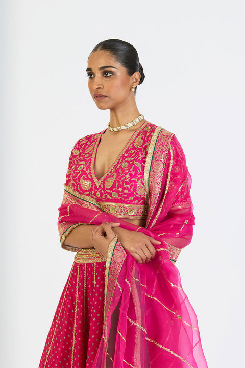 Pragya Dupatta with Banarsi Border- Fuschia Pink