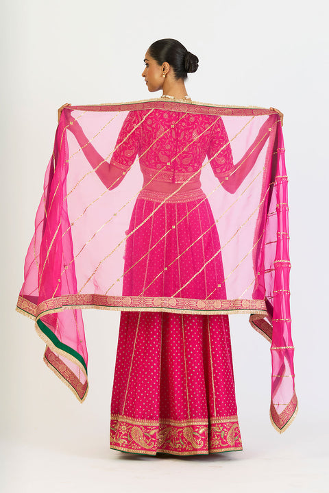 Pragya Dupatta with Banarsi Border- Fuschia Pink