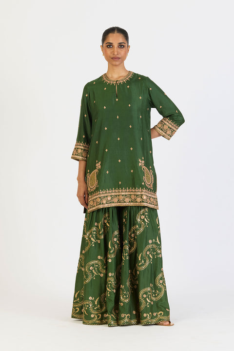 Amaya Kurta and Sharara - Dark Green