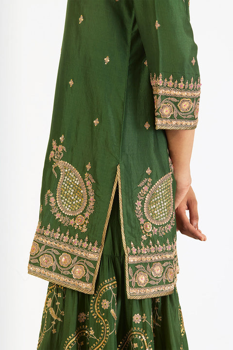 Amaya Kurta and Sharara - Dark Green