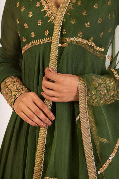 Lehr Dupatta - Dark Green