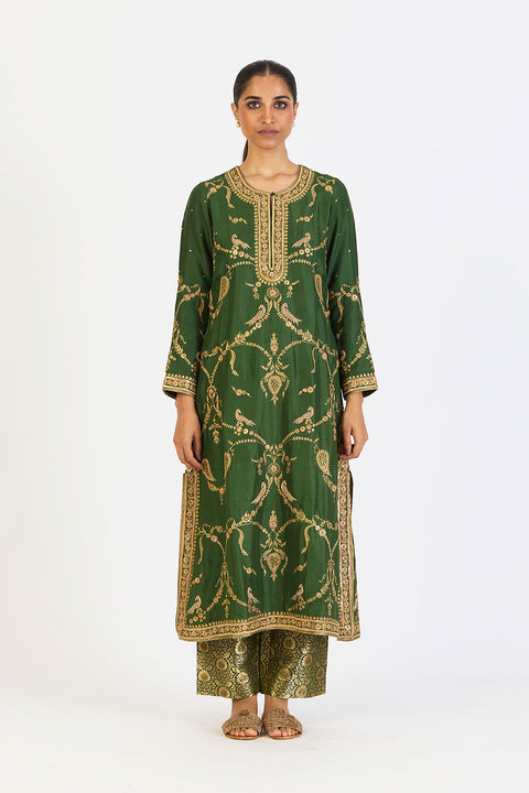 Parina Kurta and Pant - Dark Green