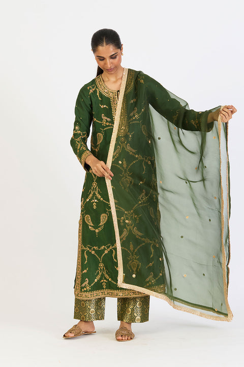 Almas Dupatta - Dark Green