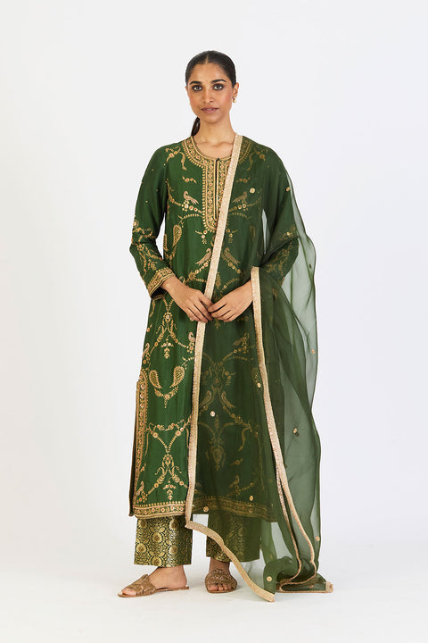 Parina Kurta and Pant - Dark Green