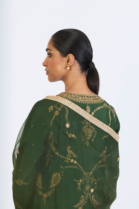 Almas Dupatta - Dark Green