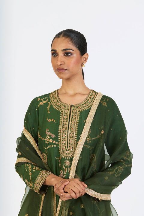 Almas Dupatta - Dark Green