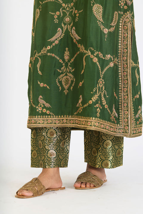Parina Kurta and Pant - Dark Green