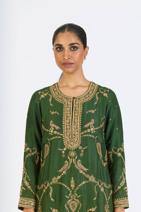 Parina Kurta and Pant - Dark Green