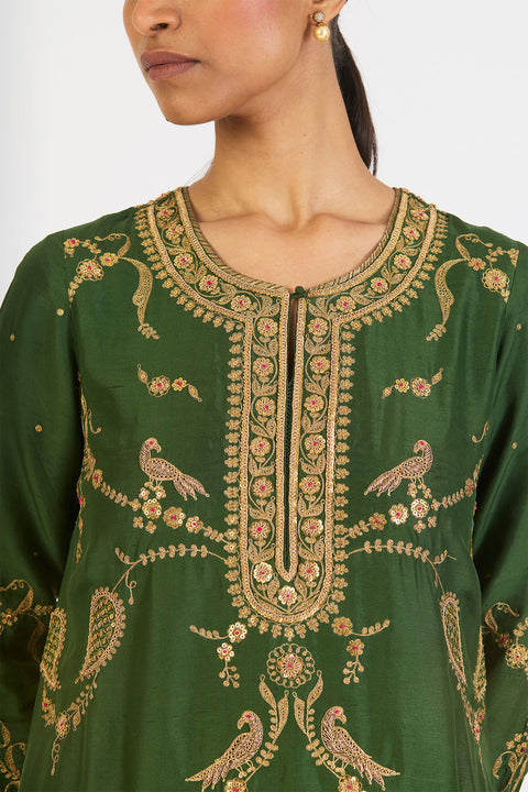 Parina Kurta and Pant - Dark Green