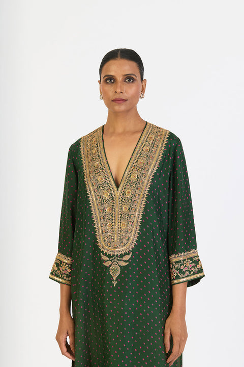 Aarohi Kurta and Pant - Dark Green Bandhani