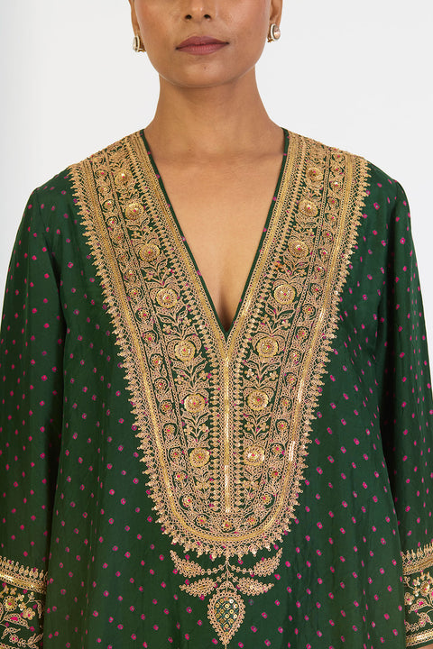 Aarohi Kurta and Pant - Dark Green Bandhani
