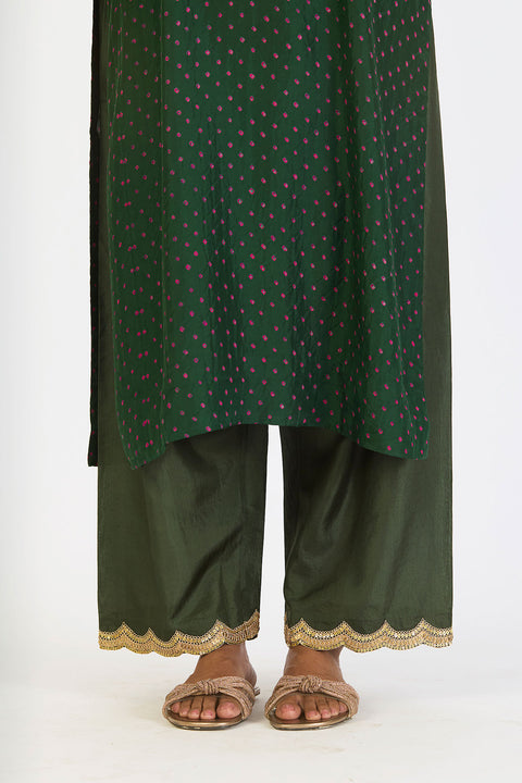 Aarohi Kurta and Pant - Dark Green Bandhani