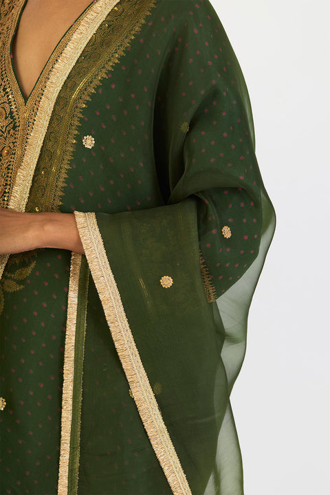 Almas Dupatta - Dark Green