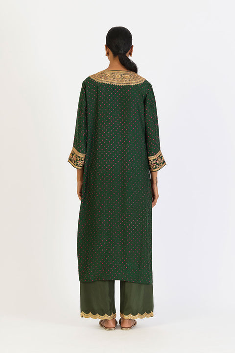 Aarohi Kurta and Pant - Dark Green Bandhani