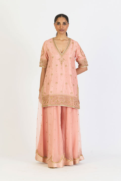 Dhvani Kurta and Sharara - Salmon Pink