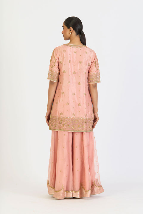 Dhvani Kurta and Sharara - Salmon Pink